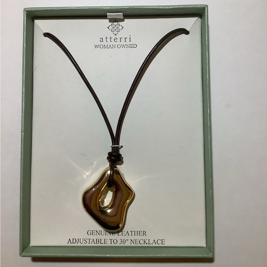 Atterri Genuine Leather Necklace With Goldtone Pendant New